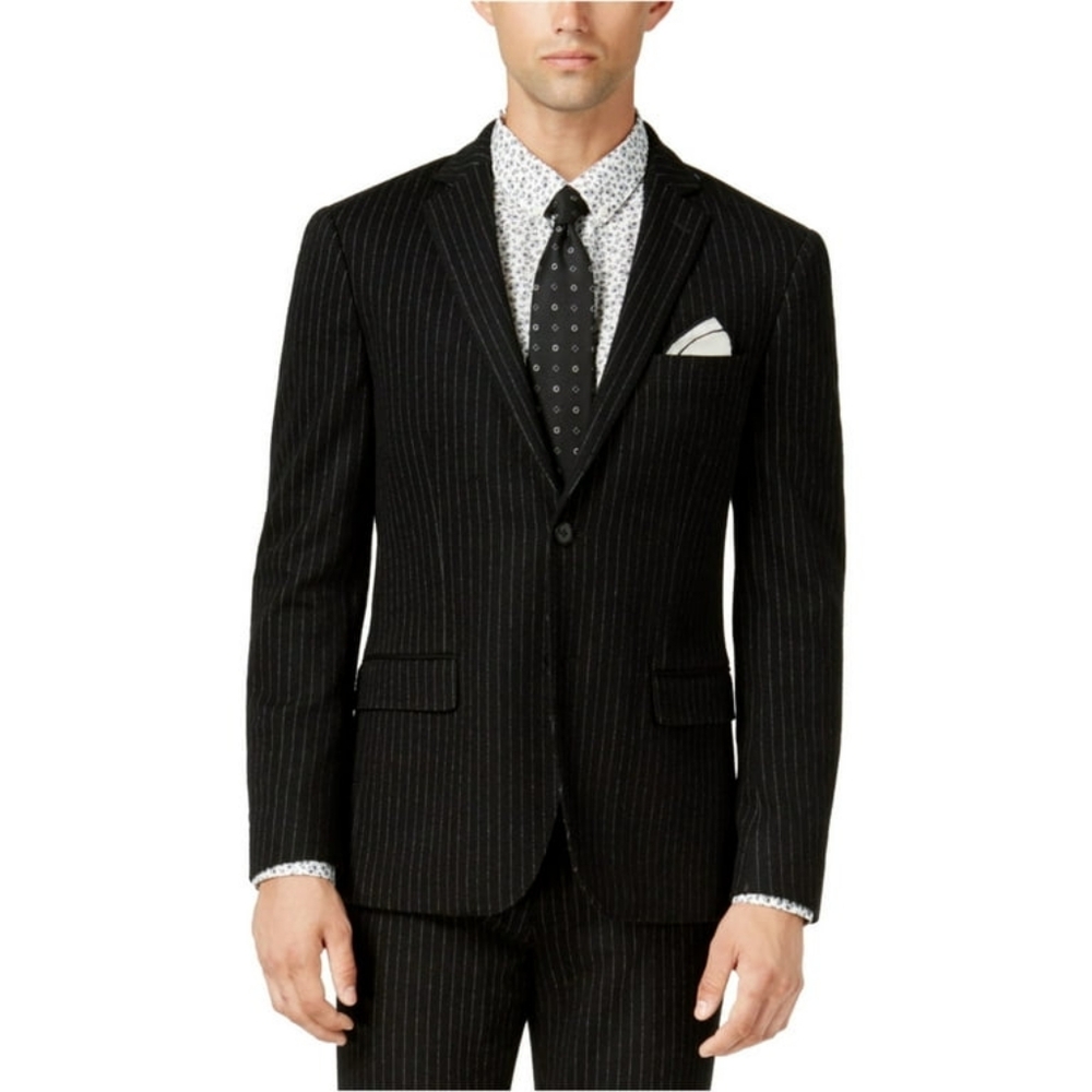 New+Tag Designer Suit Perry Ellis Portfolio Jacket Black Striped Blazer Mens 40r
